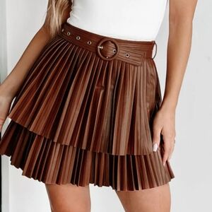 FORE Brown Pleated Skirt Faux leather Small